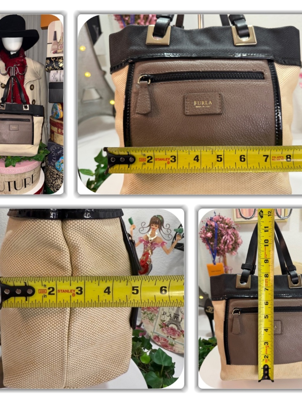 FURLA CREAM/BROWN/BLACK SMALL TOTE! - Picture 8 of 17